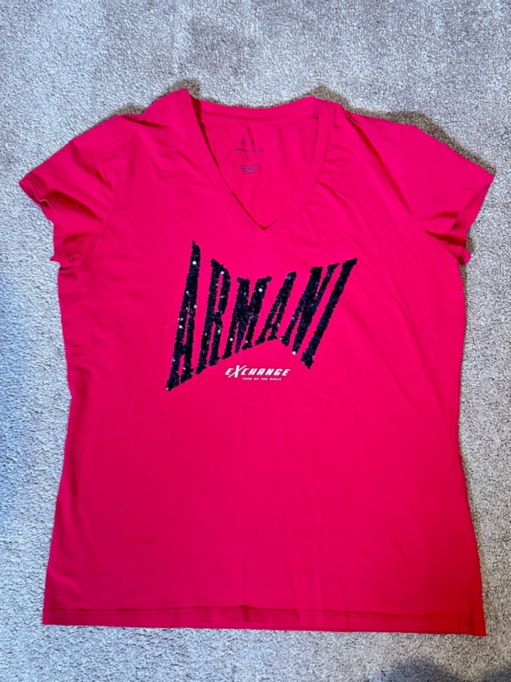 Armani Exchange Bright Pink V-Neck Logo Tee